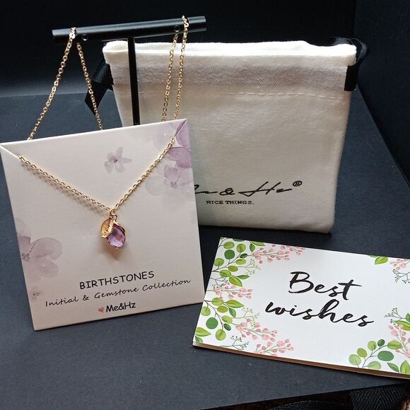 Me&Hz Initial I And Birthstone Necklace. Comes With A Card & Gift Bag - Picture 3 of 3